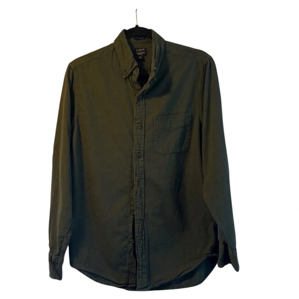 J. Crew Men's Classic Brushed Twill Casual Olive Button-Down Shirt Size S EUC